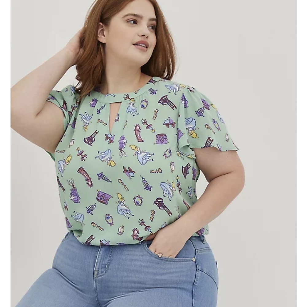 TORRID DISNEY ALICE IN WONDERLAND FLUTTER SLEEVE BLOUSE - GEORGETTE size 00